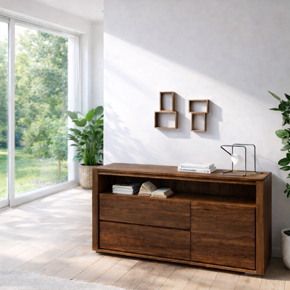 Modern Sideboard Cabinet with Drawers and Open Shelf