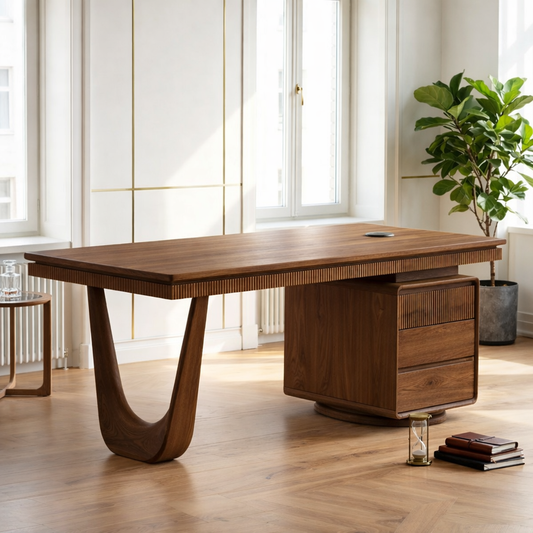 Stylish Executive Desk with Unique Curved Legs and Storage