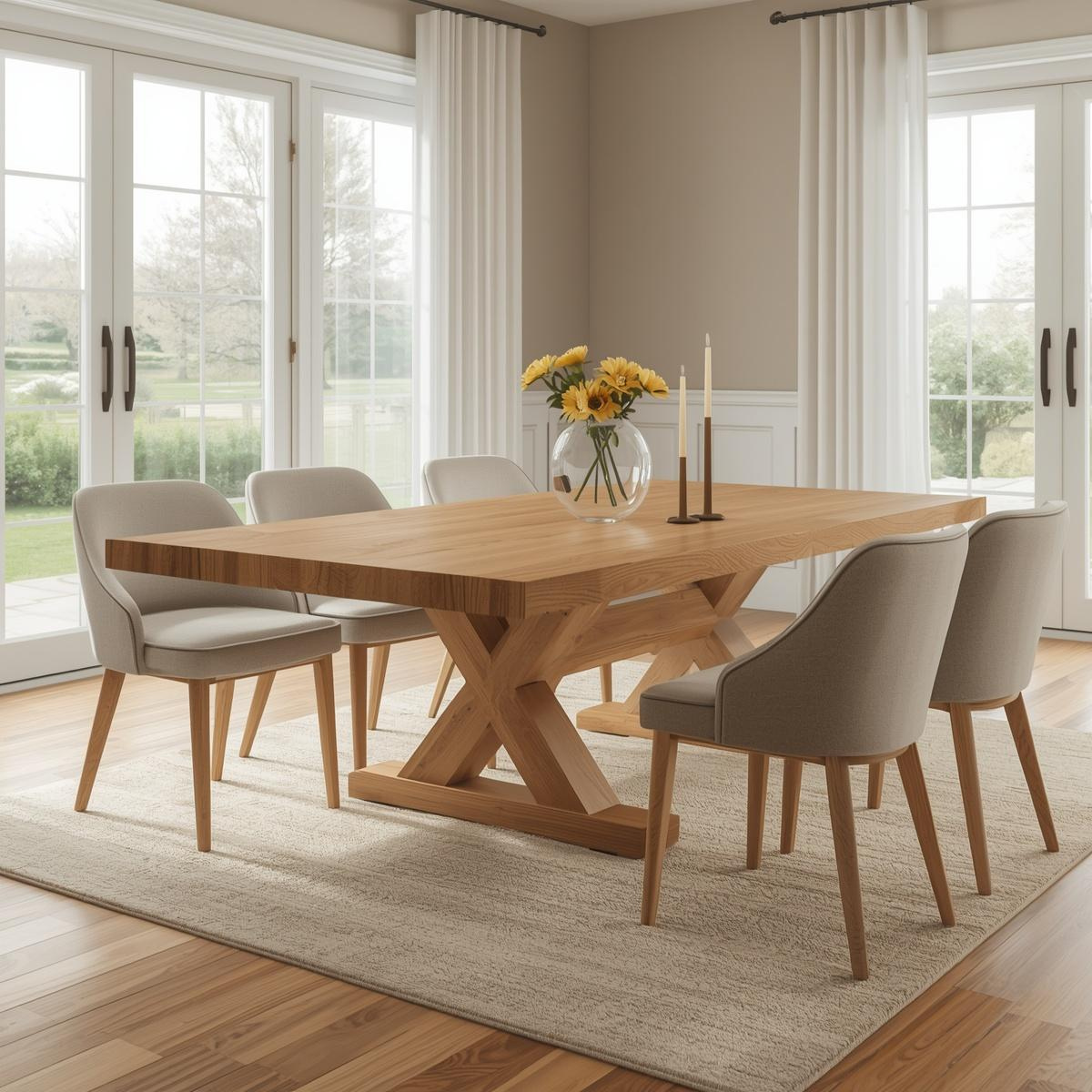Modern Farmhouse Dining Table Rectangular X Base Kitchen Dining Room Furniture