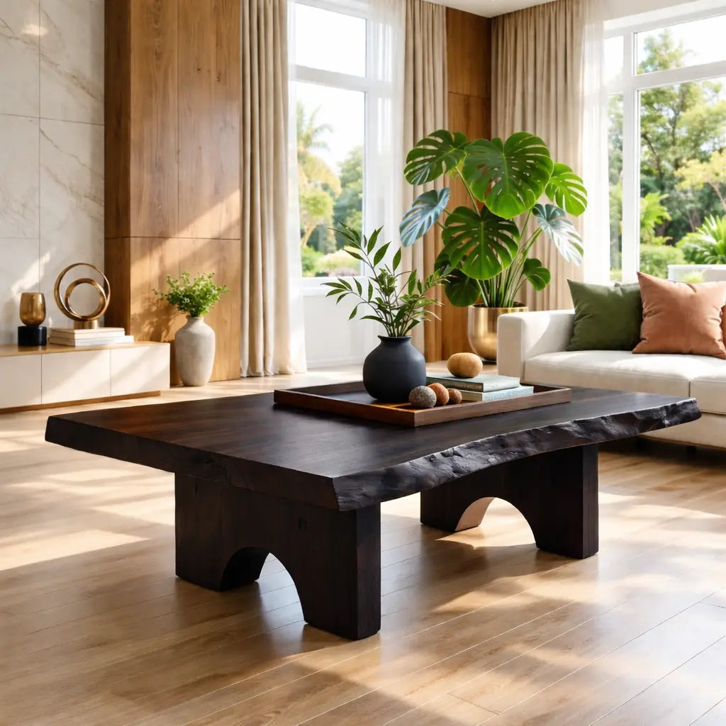 Unique Solid Wood Coffee Table with Artistic Design and Natural Finish Kitchnce