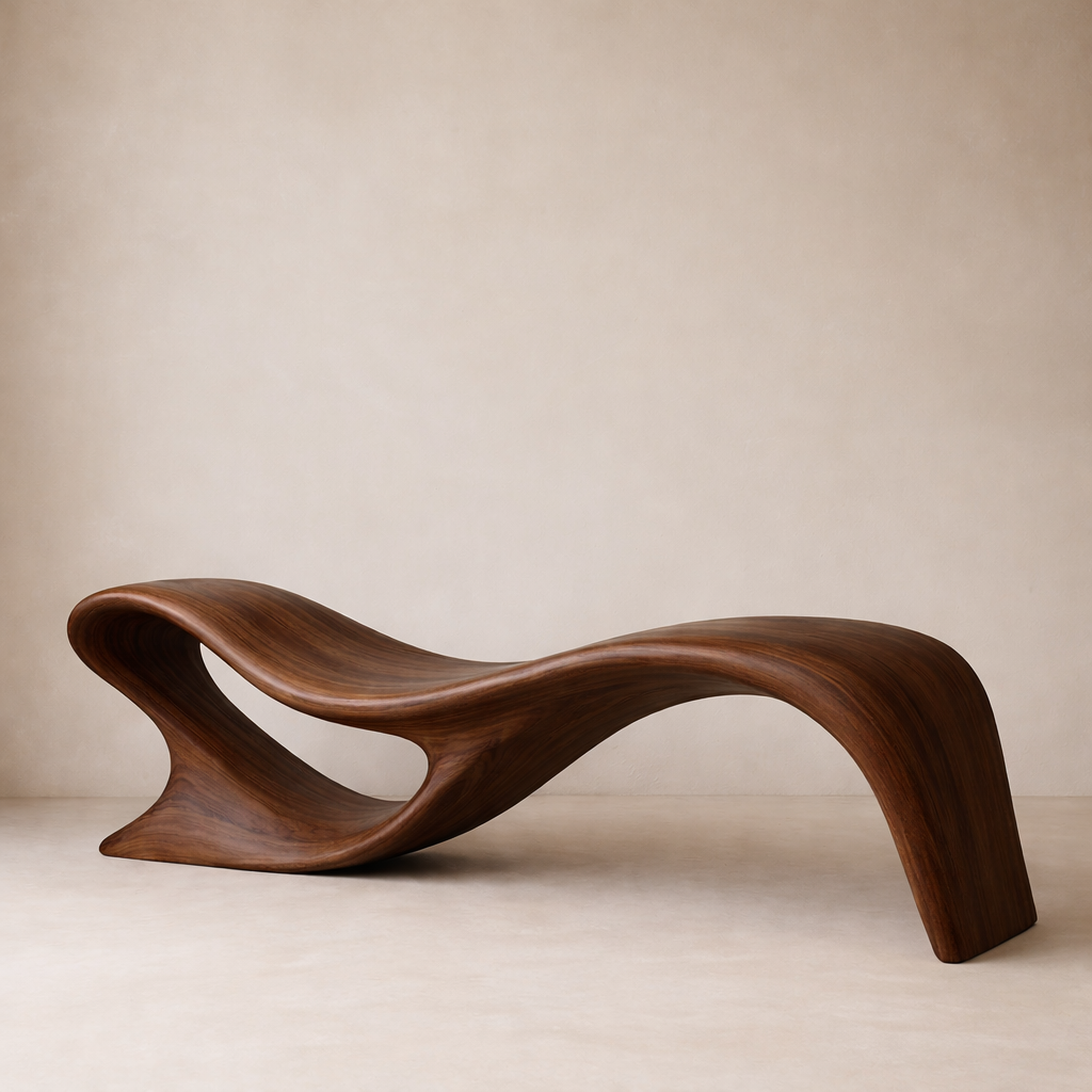 Modern Organic Solid Wood Bench – Artistic Curved Wooden Seating Bench Kitchnce