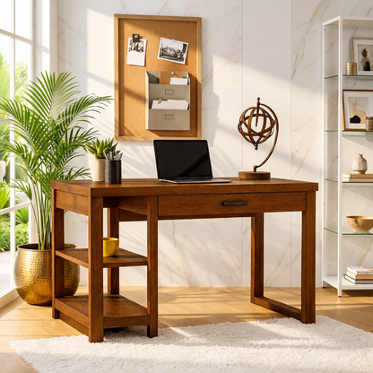Modern Writing Desk with Shelf and Drawer Home Office Work Table Minimal Design
