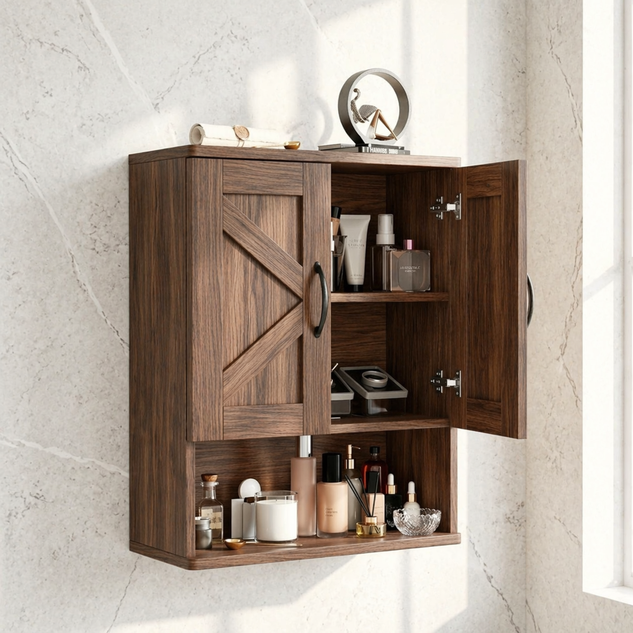 Floating Bathroom Cabinet, Farmhouse Wall Mounted Vanity Storage Shelf Organizer