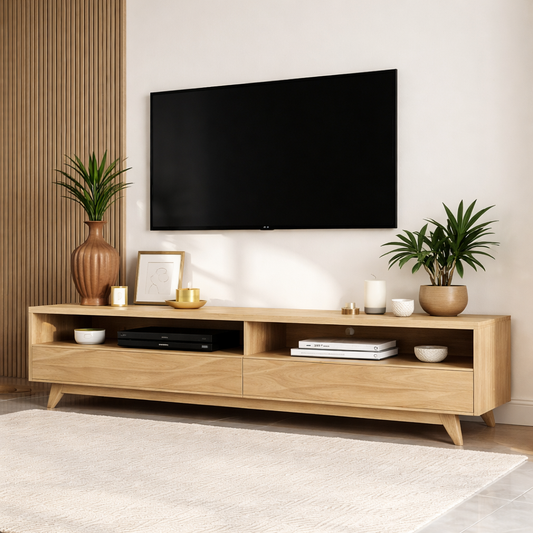 Mid Century Solid Wood TV Stand Long Low Profile Media Console Entertainment Unit Kitchnce