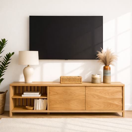 Modern Wood TV Stand With Cabinet and Open Shelf Long Media Console Entertainment Center Kitchnce