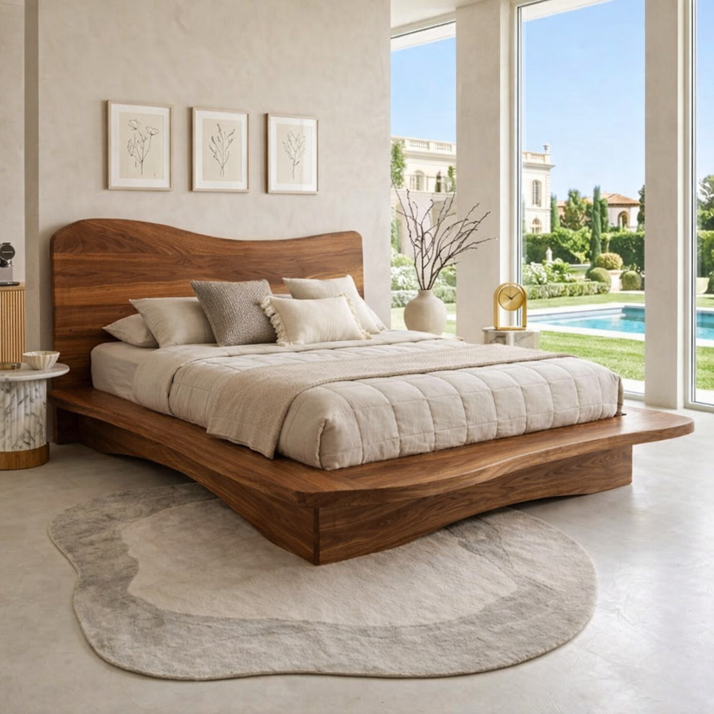 Modern Curved Platform Bed Frame, Minimalist Luxury Bedroom Furniture Design