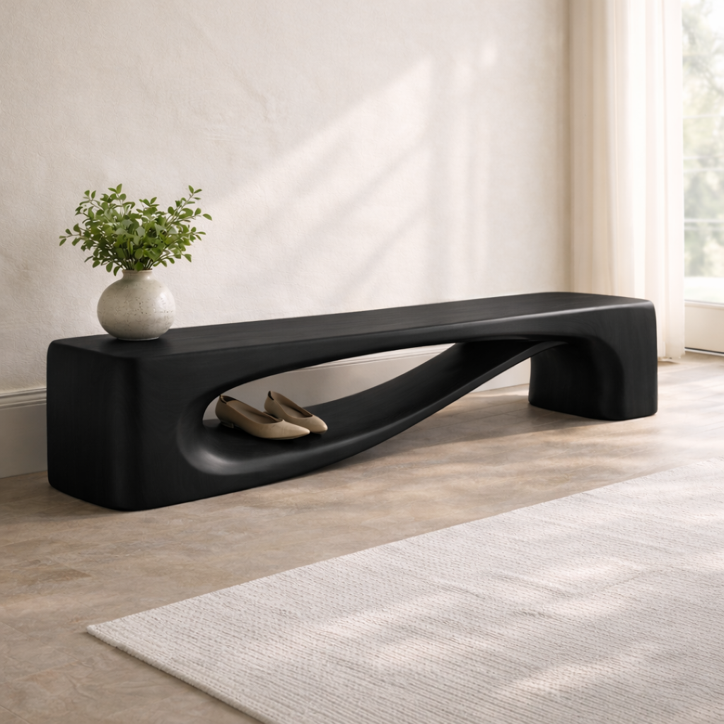 Modern Entryway Bench with Shelf Sculptural Hallway Seat Organic Statement Furniture