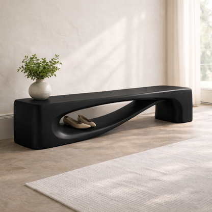 Modern Entryway Bench with Shelf Sculptural Hallway Seat Organic Statement Furniture