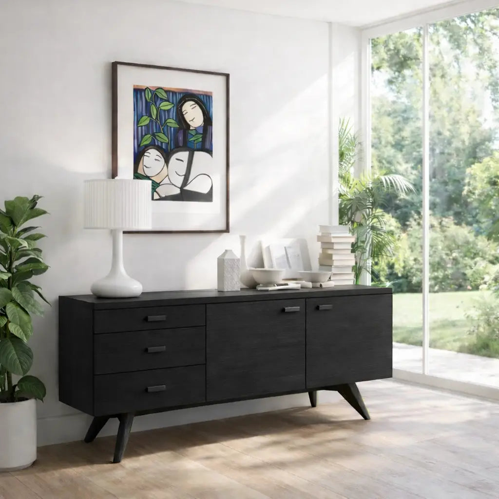 Solid Wood Modern Console Table Mid Century Sideboard with Storage Kitchnce