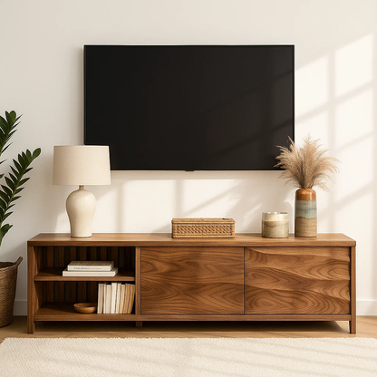 Modern Wood TV Stand With Cabinet and Open Shelf Long Media Console Entertainment Center Kitchnce