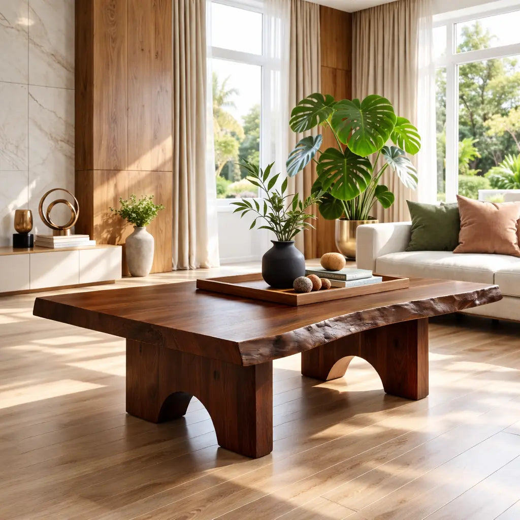 Unique Solid Wood Coffee Table with Artistic Design and Natural Finish Kitchnce