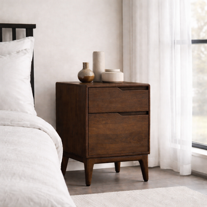 Solid Wood Nightstand with 2 Drawers – Scandinavian Bedside Table