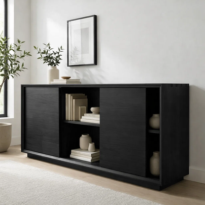 Walnut Console Cabinet with Sliding Doors – Modern Wood Storage Sideboard