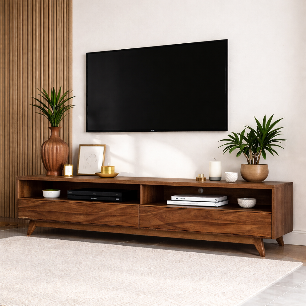 Mid Century Solid Wood TV Stand Long Low Profile Media Console Entertainment Unit Kitchnce