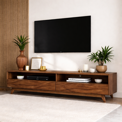 Mid Century Solid Wood TV Stand Long Low Profile Media Console Entertainment Unit Kitchnce