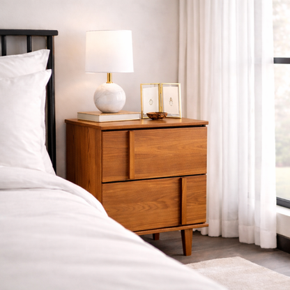 Solid Wood Nightstand with 2 Drawers – Scandinavian Bedside Table