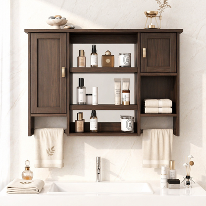 Floating Bathroom Cabinet, Wall-Mounted Vanity Storage Shelf With Towel Bars Unit