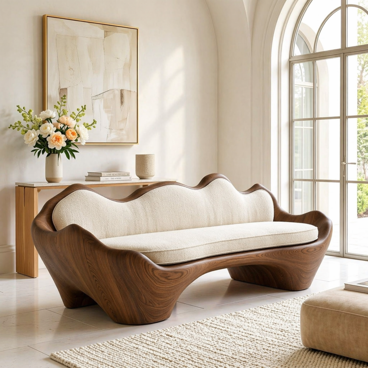 Sculptural Curved Upholstered Sofa, Luxury Statement Seating for Elegant Interiors