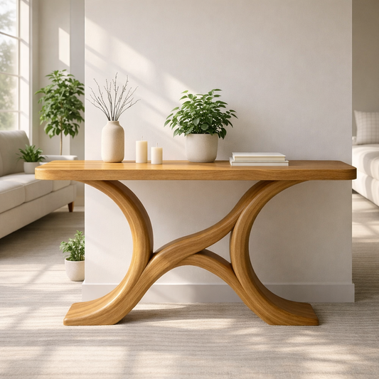 Modern Solid Wood Console Table, Sculptural Curved Base Entryway Hallway Statement Furniture Kitchnce