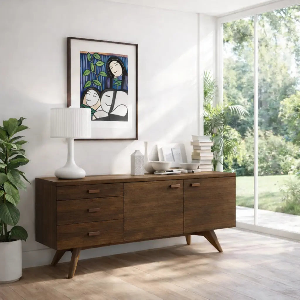 Solid Wood Modern Console Table Mid Century Sideboard with Storage Kitchnce