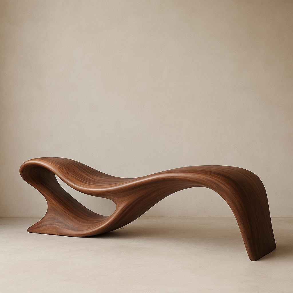 Modern Organic Solid Wood Bench – Artistic Curved Wooden Seating Bench Kitchnce