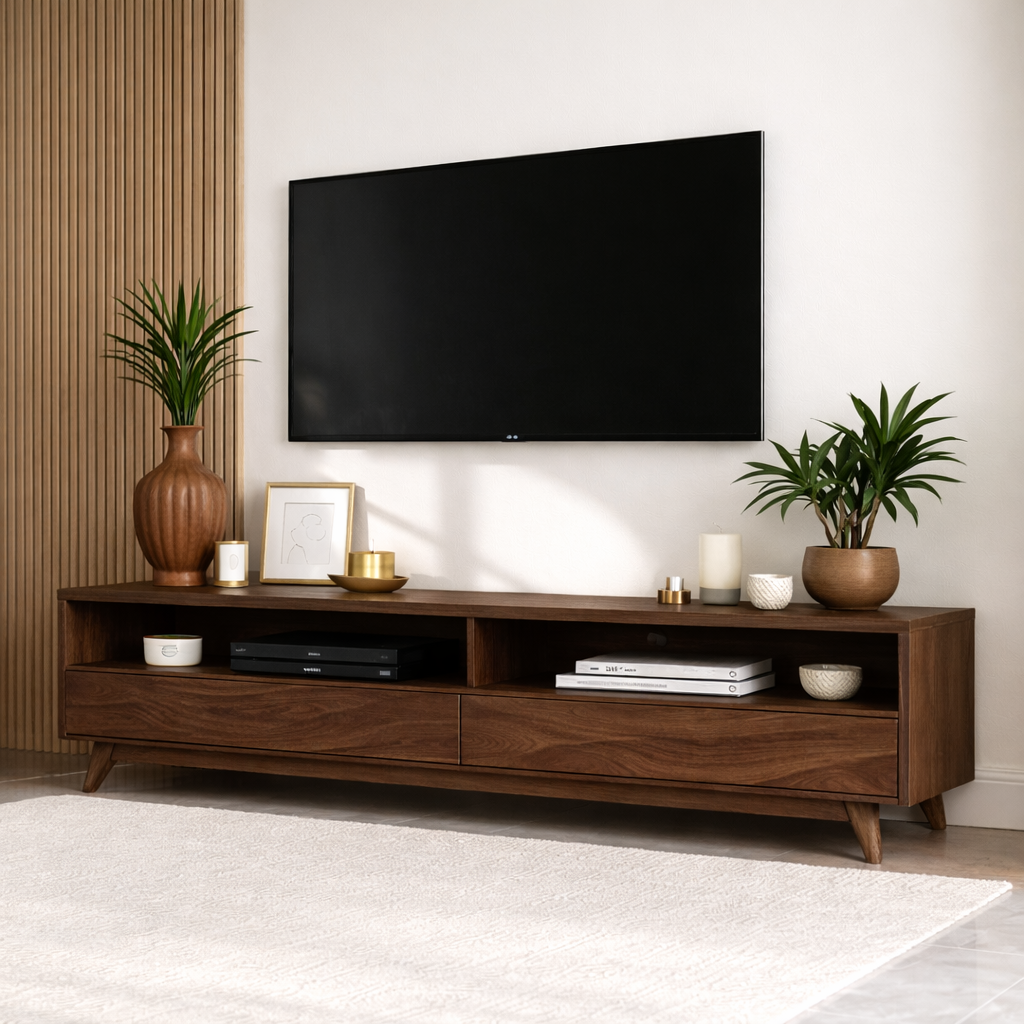Mid Century Solid Wood TV Stand Long Low Profile Media Console Entertainment Unit Kitchnce