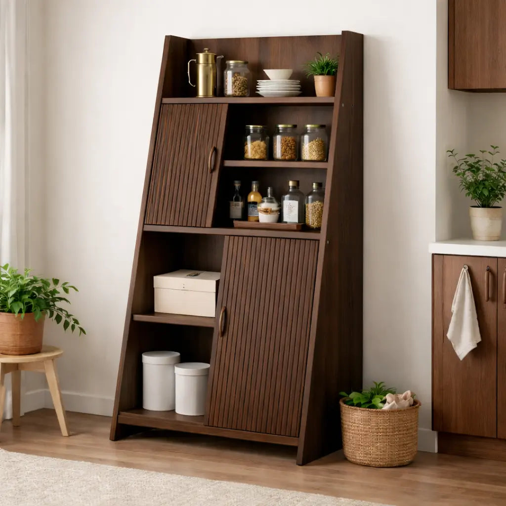 Solid Wood Bar Cabinet with Sliding Doors – Modern Liquor Storage Cabinet Kitchnce