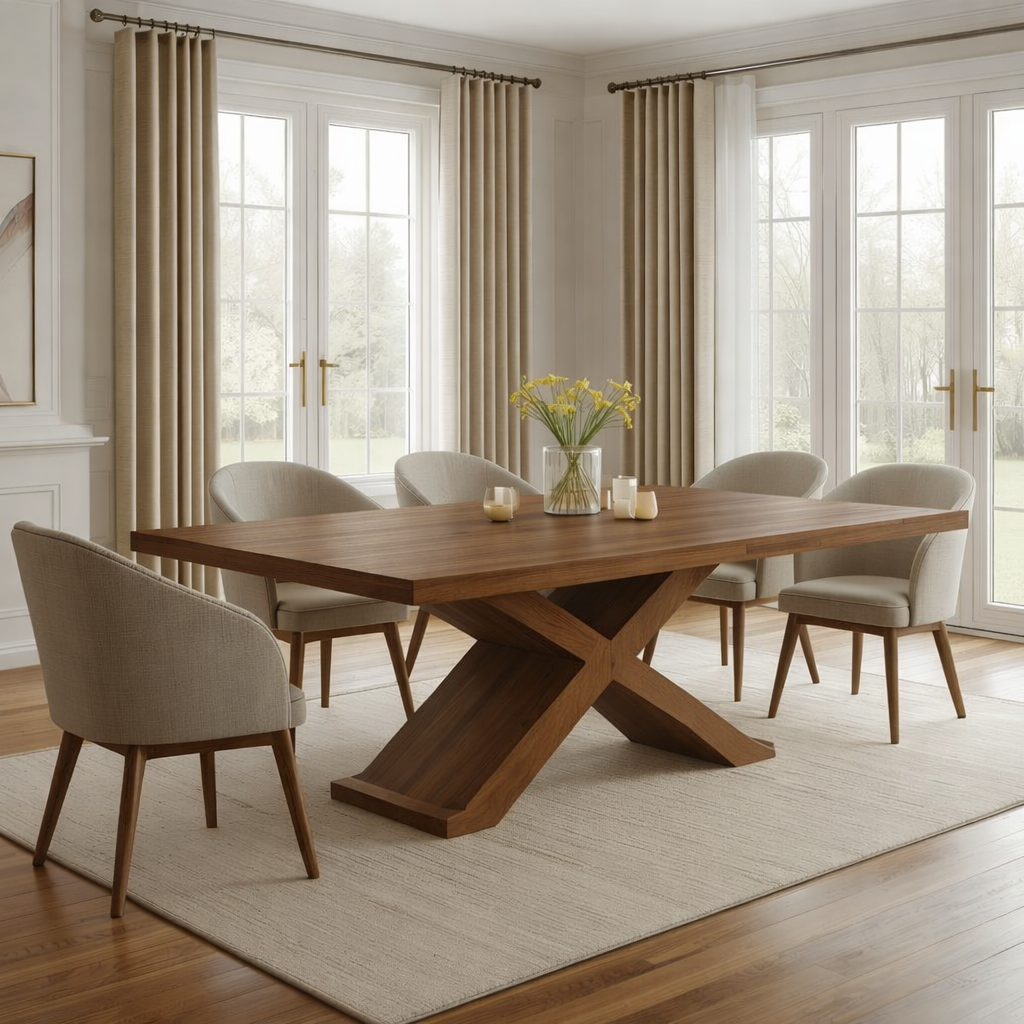 Modern Farmhouse Dining Table Rectangular X Base Kitchen Dining Room Table