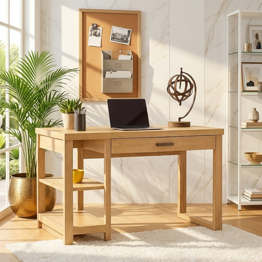 Modern Writing Desk with Shelf and Drawer Home Office Work Table Minimal Design