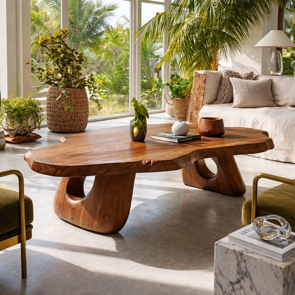 Organic Wooden Coffee Table with Unique Sculptural Base