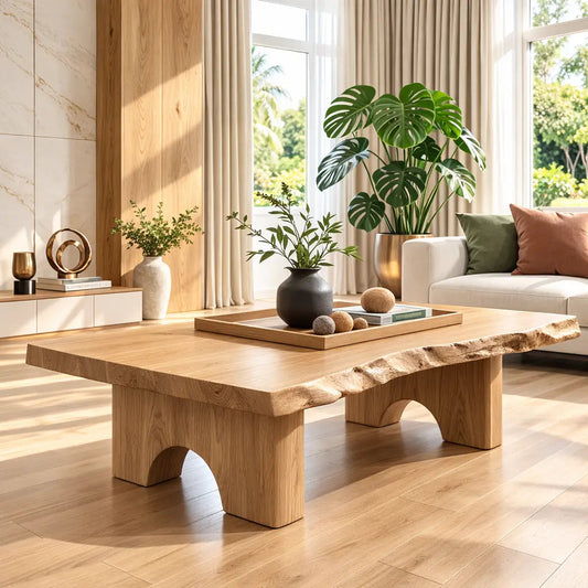Unique Solid Wood Coffee Table with Artistic Design and Natural Finish Kitchnce