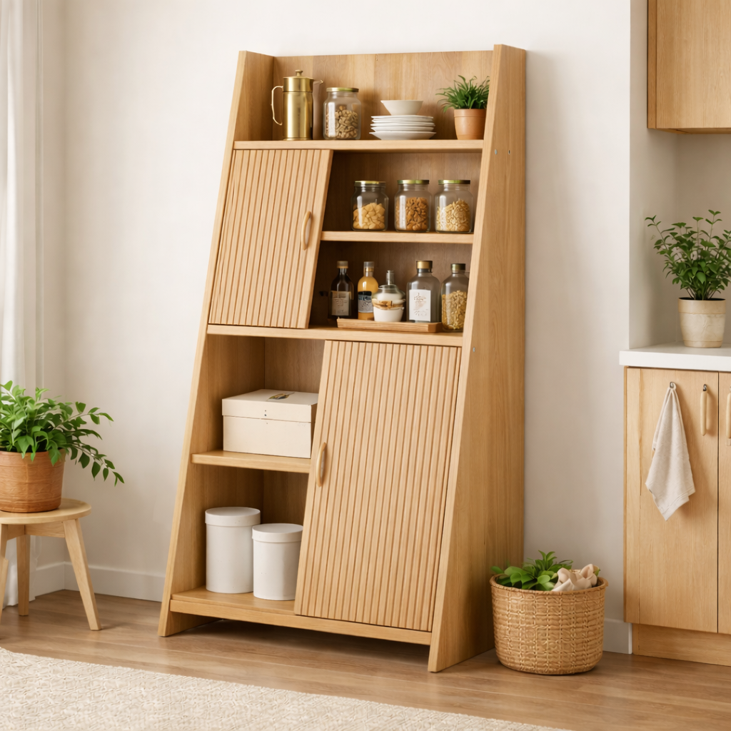 Solid Wood Bar Cabinet with Sliding Doors – Modern Liquor Storage Cabinet