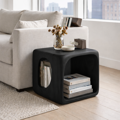 Solid Wood Cube End Table with Storage Shelf – Modern Wooden Side Table Kitchnce
