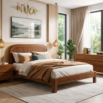 Modern Slatted Wood Bed Frame, Minimalist Platform Bedroom Furniture Design