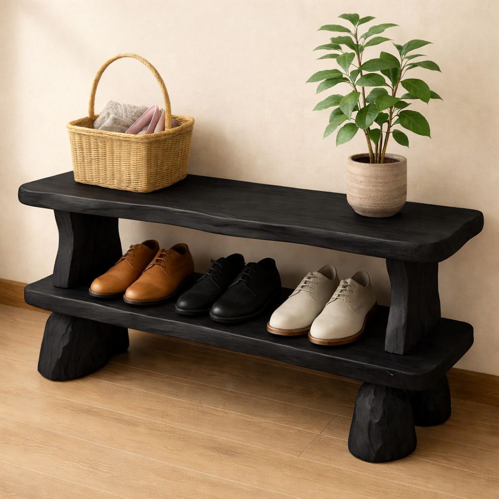 Solid Wood Entryway Bench with Shoe Storage Shelf – Rustic Wooden Shoe Bench Kitchnce