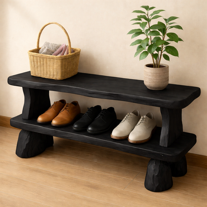 Solid Wood Entryway Bench with Shoe Storage Shelf – Rustic Wooden Shoe Bench Kitchnce
