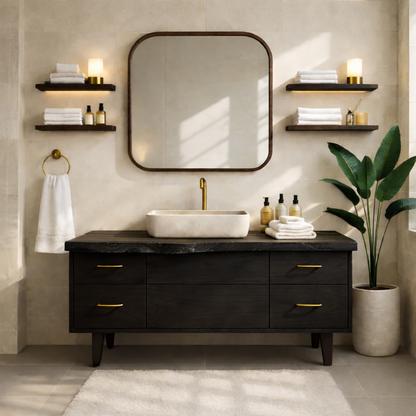 Modern Solid Wood Bathroom Vanity Cabinet With Drawers Mid-Century Style Kitchnce