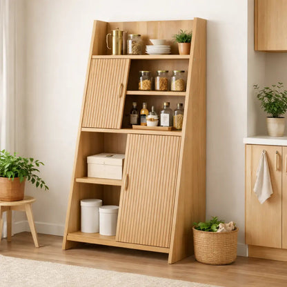 Solid Wood Bar Cabinet with Sliding Doors – Modern Liquor Storage Cabinet Kitchnce