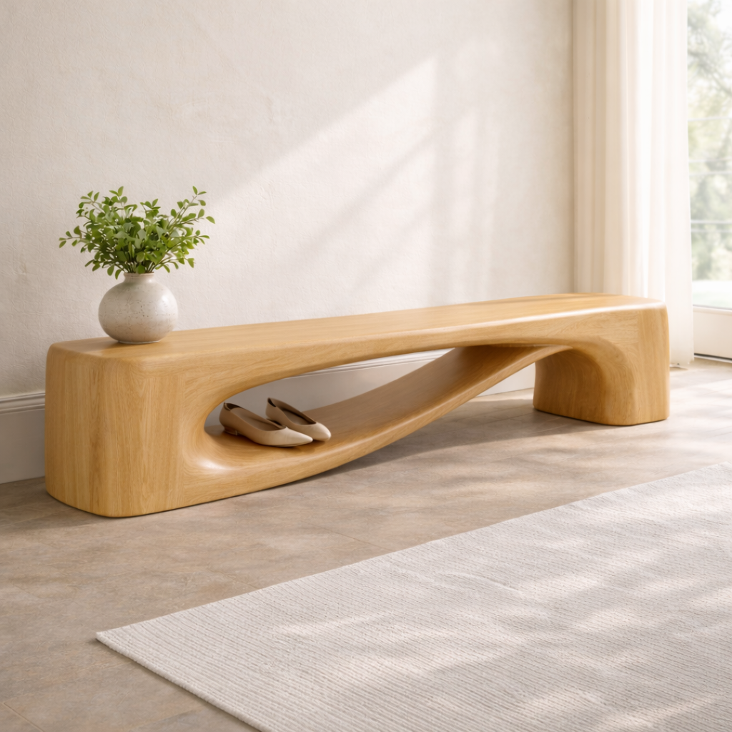 Modern Entryway Bench with Shelf Sculptural Hallway Seat Organic Statement Furniture