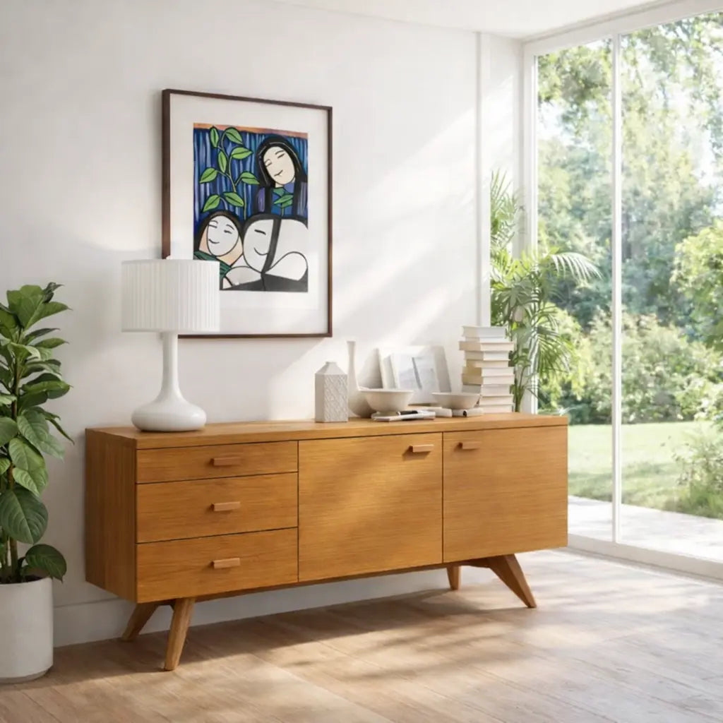 Solid Wood Modern Console Table Mid Century Sideboard with Storage Kitchnce