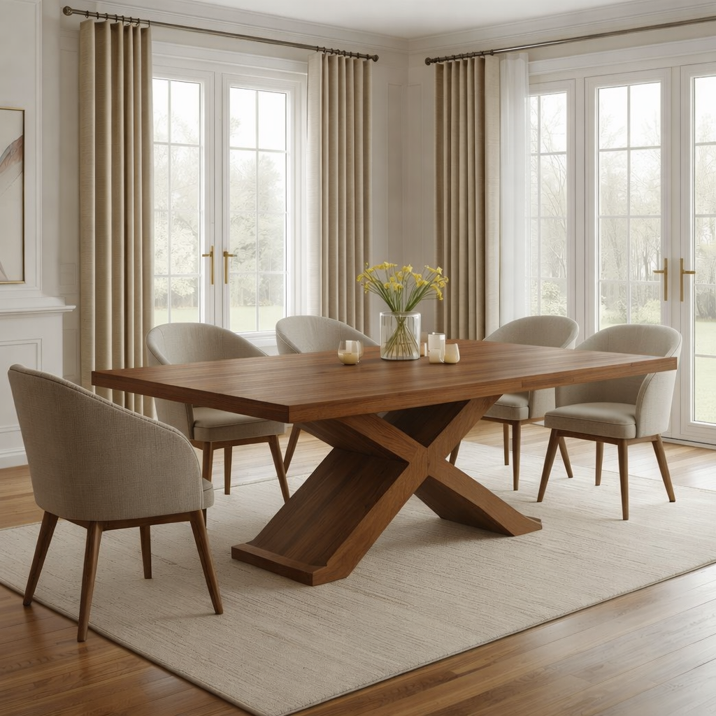 Modern Farmhouse Dining Table Rectangular X Base Kitchen Dining Room Table