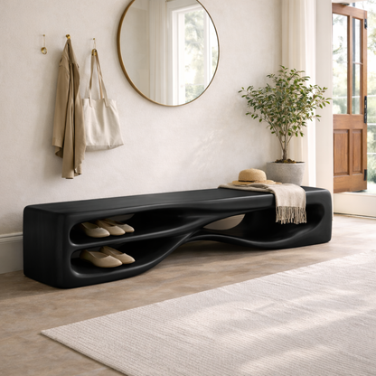 Modern Entryway Bench with Shoe Storage Sculptural Hallway Seat Statement Furniture