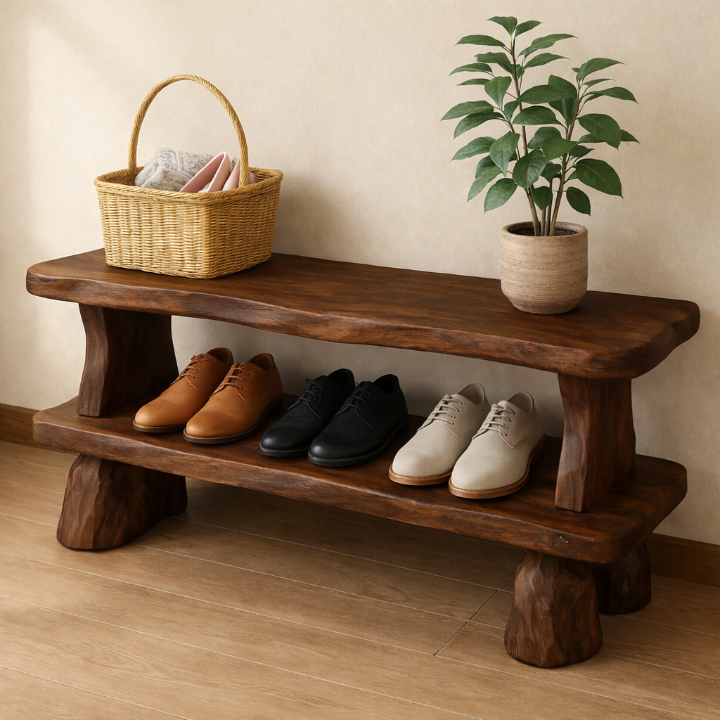 Solid Wood Entryway Bench with Shoe Storage Shelf – Rustic Wooden Shoe Bench Kitchnce