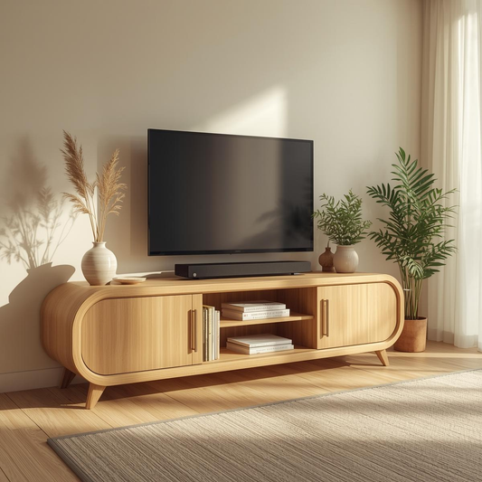 Mid Century Solid Wood TV Stand Curved Media Console Modern Entertainment Center Cabinet Kitchnce