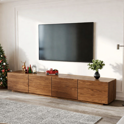 Modern Solid Wood TV Stand Long Low Profile Media Console Minimal Storage Cabinet