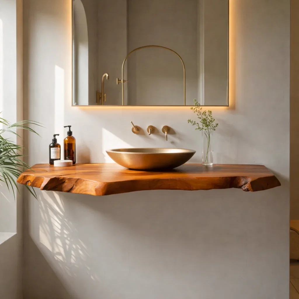Solid Wood Floating Bathroom Vanity Live Edge Wall Mount – Modern Natural