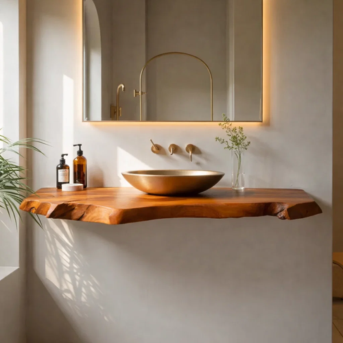 Solid Wood Floating Bathroom Vanity Live Edge Wall Mount – Modern Natural