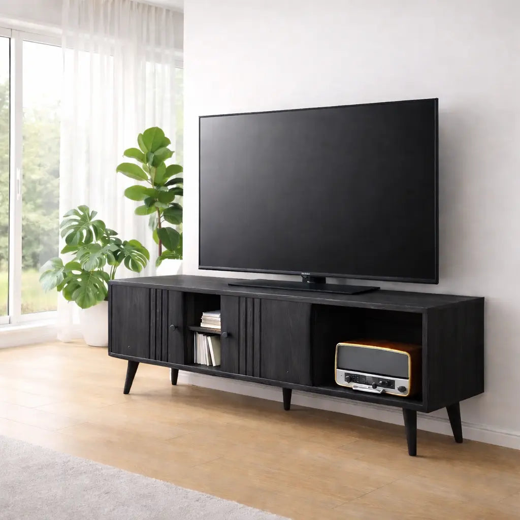 Mid Century Wood TV Cabinet – Modern Media Console with Storage Kitchnce