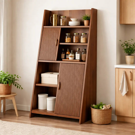 Solid Wood Bar Cabinet with Sliding Doors – Modern Liquor Storage Cabinet Kitchnce