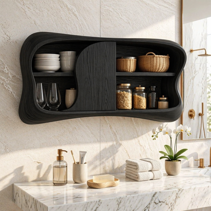 Floating Bathroom Cabinet, Modern Organic Wall Mounted Vanity Storage Organizer Unit